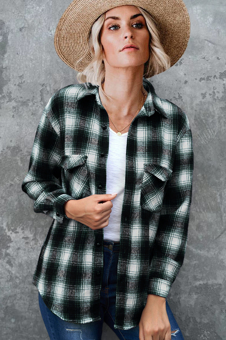 Women's Pocket-Detail Check Flannel Shacket