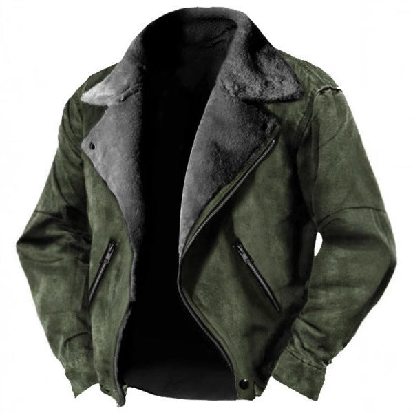 Men's Faux Fur-Lined Suede Biker Jacket