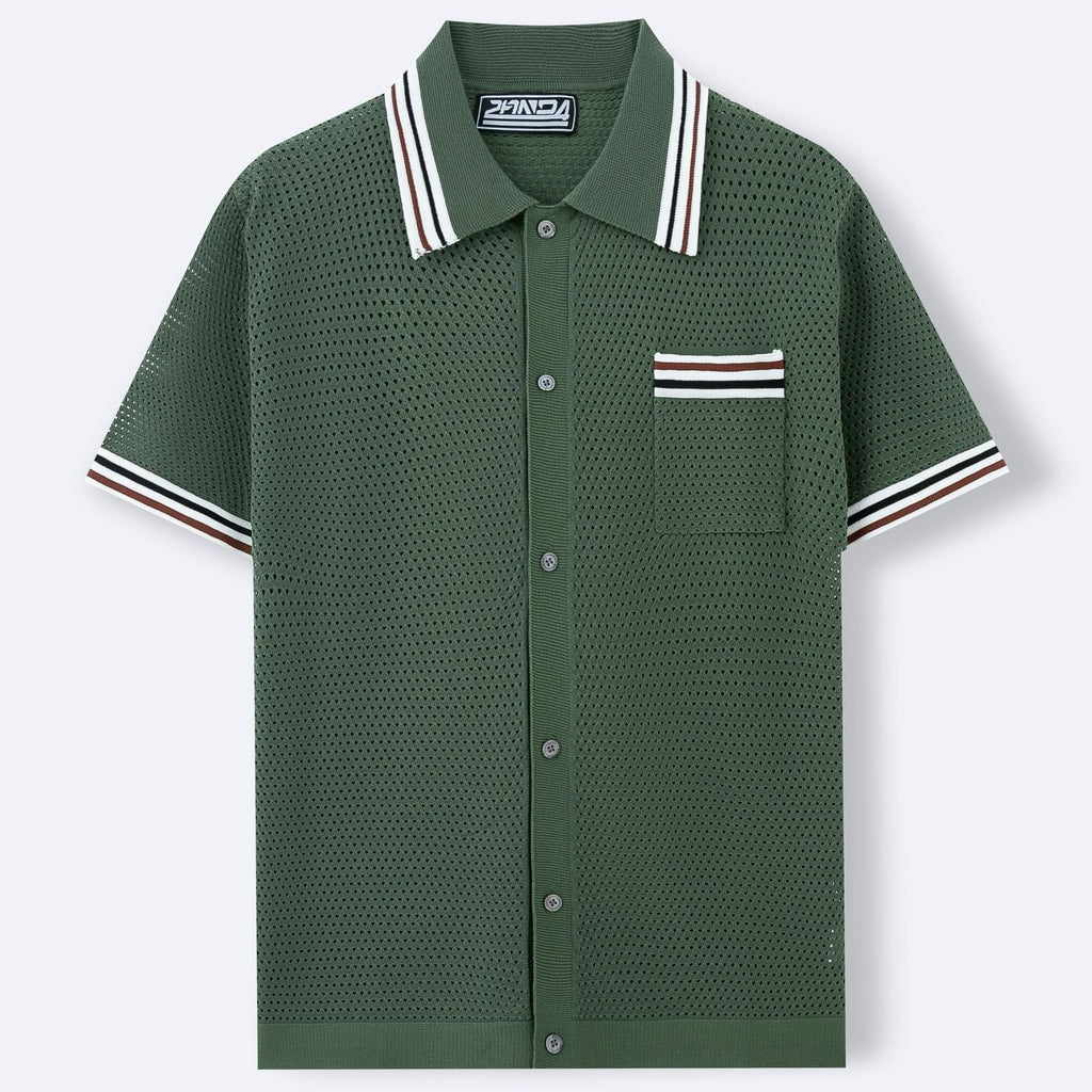 Men's Stripe Trim Textured Knitted Polo