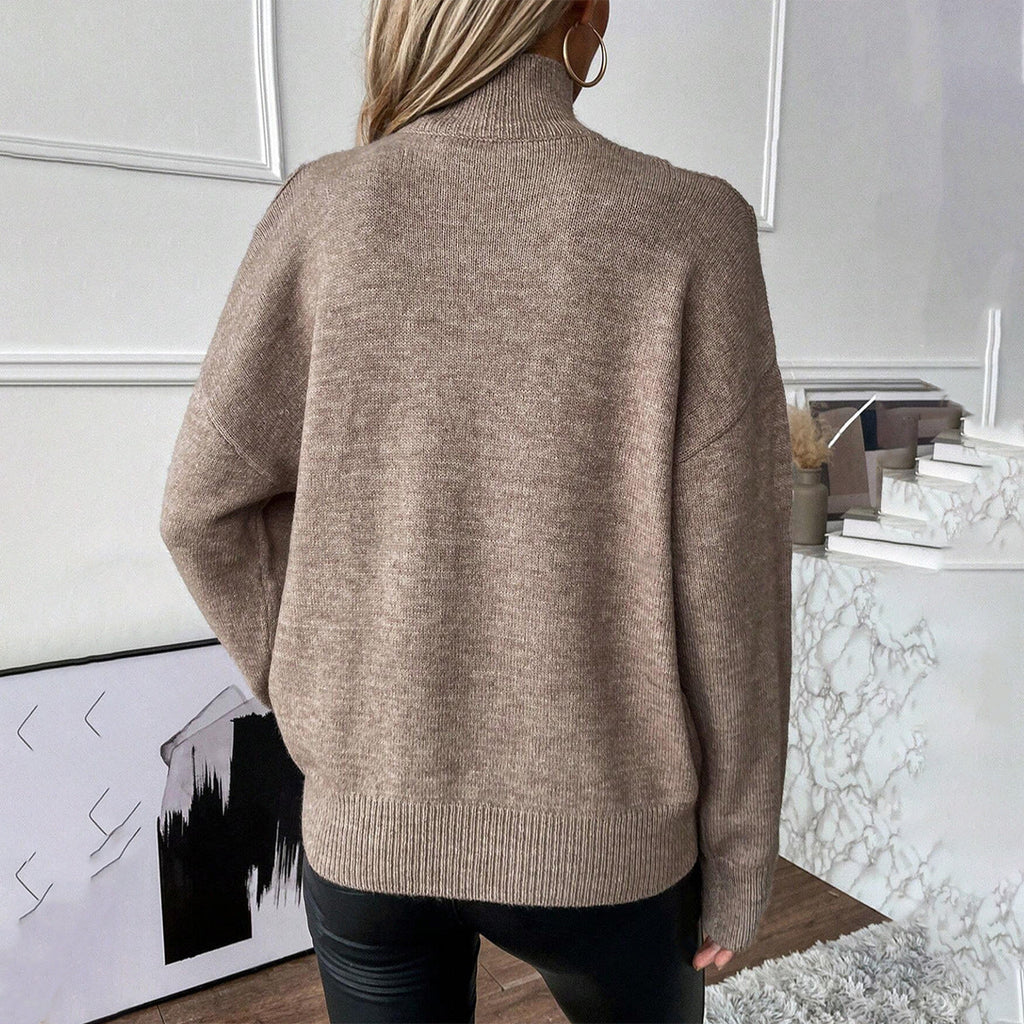Women's Layered Cold-Shoulder Polo Neck Pullover