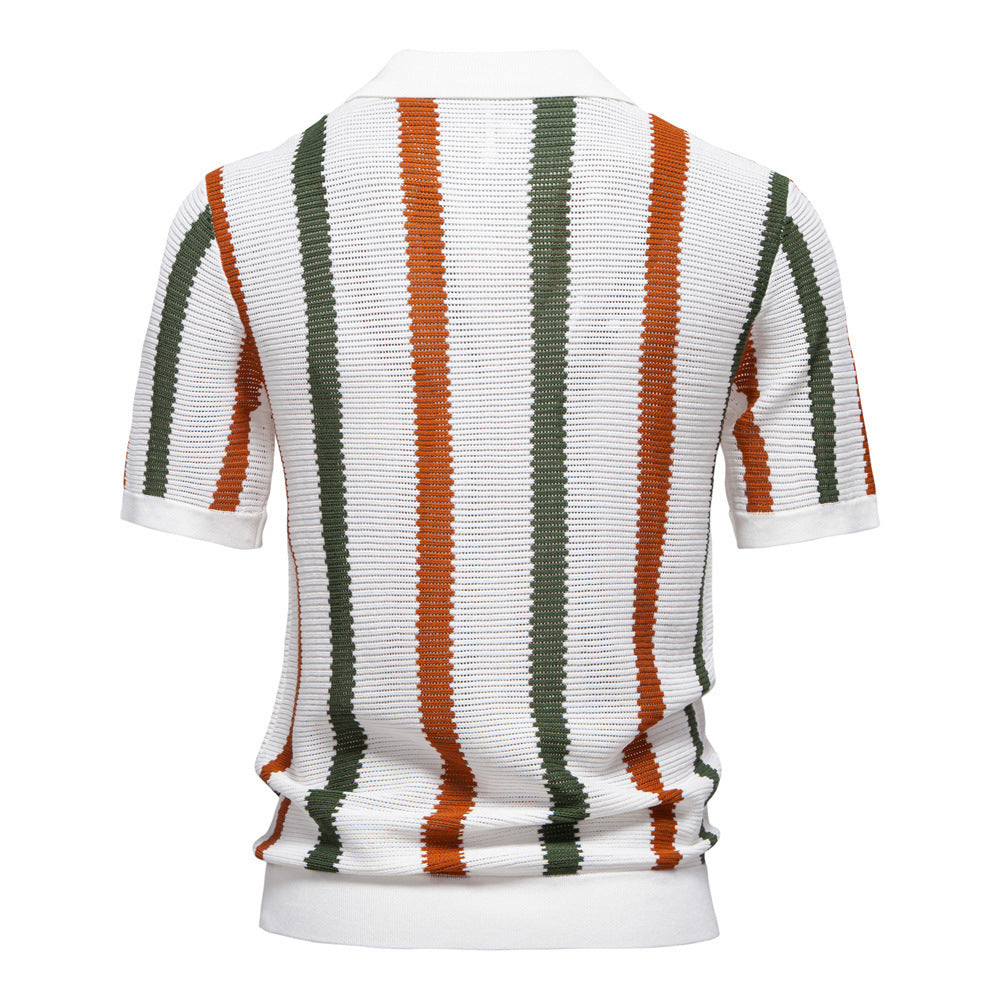 Men's Vertical Stripe Knitted Polo