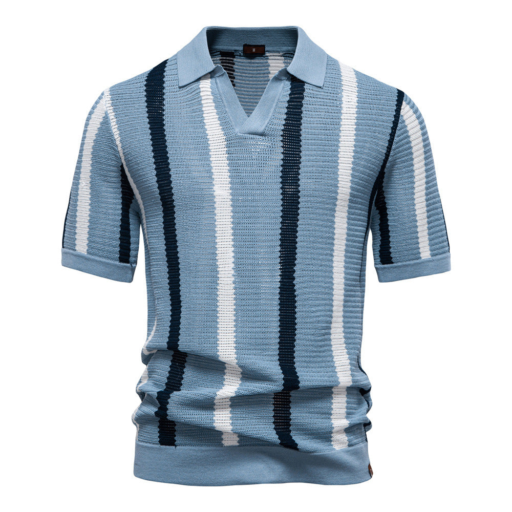Men's Vertical Stripe Knitted Polo