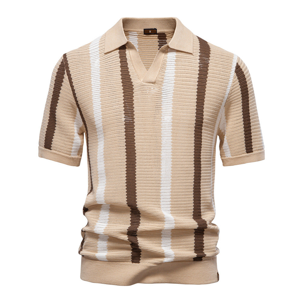 Men's Vertical Stripe Knitted Polo