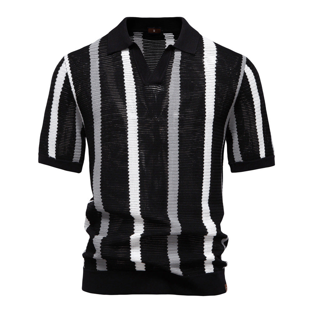 Men's Vertical Stripe Knitted Polo