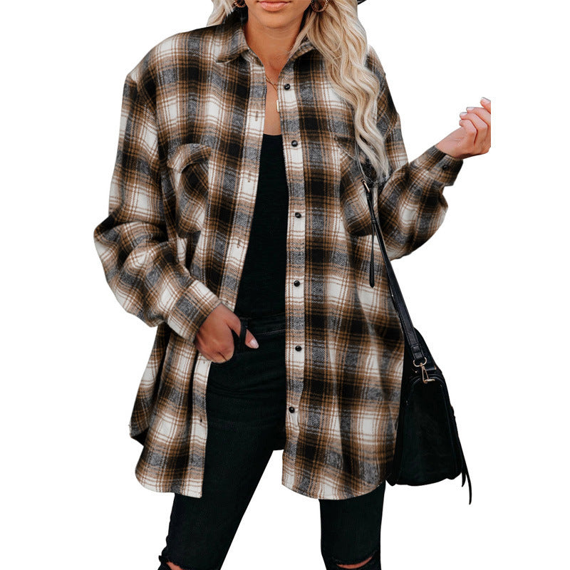 Women's Pocket-Detail Check Flannel Shacket