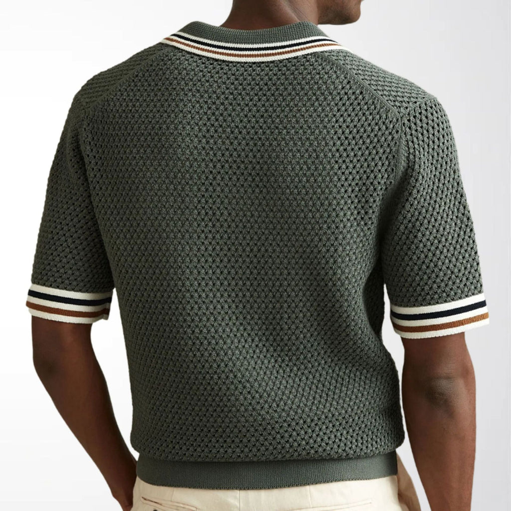 Men's Stripe Trim Textured Knitted Polo