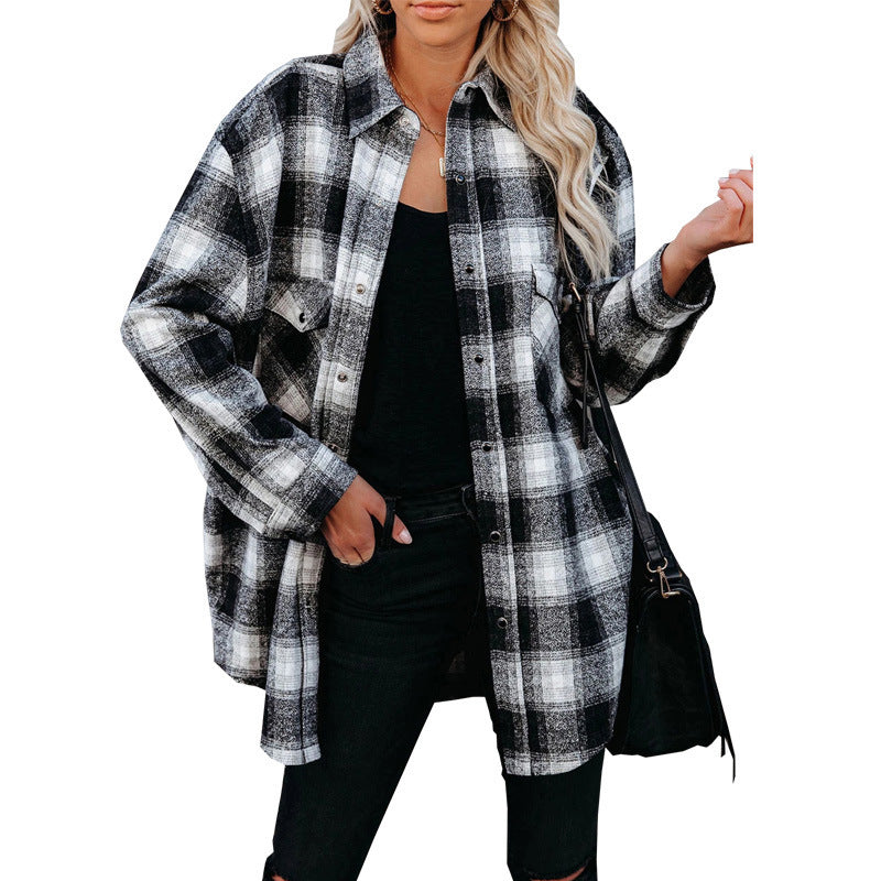 Women's Pocket-Detail Check Flannel Shacket