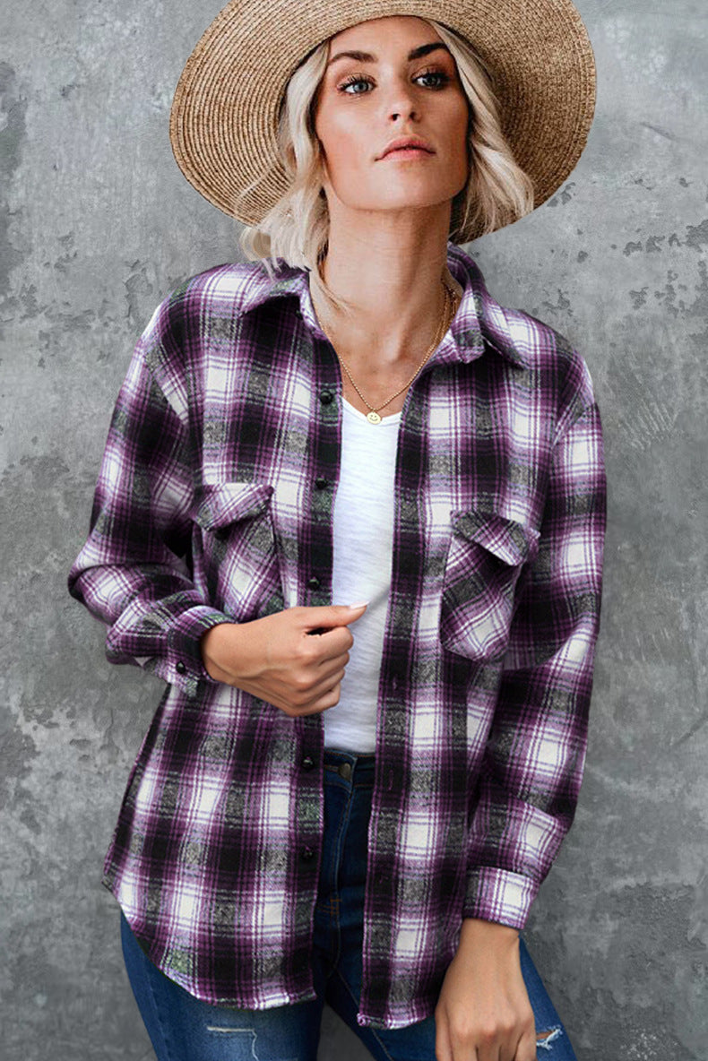 Women's Pocket-Detail Check Flannel Shacket