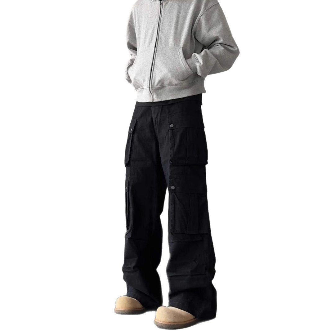 Men's Wide-Leg Utility Cargo Trousers with Multiple Pockets