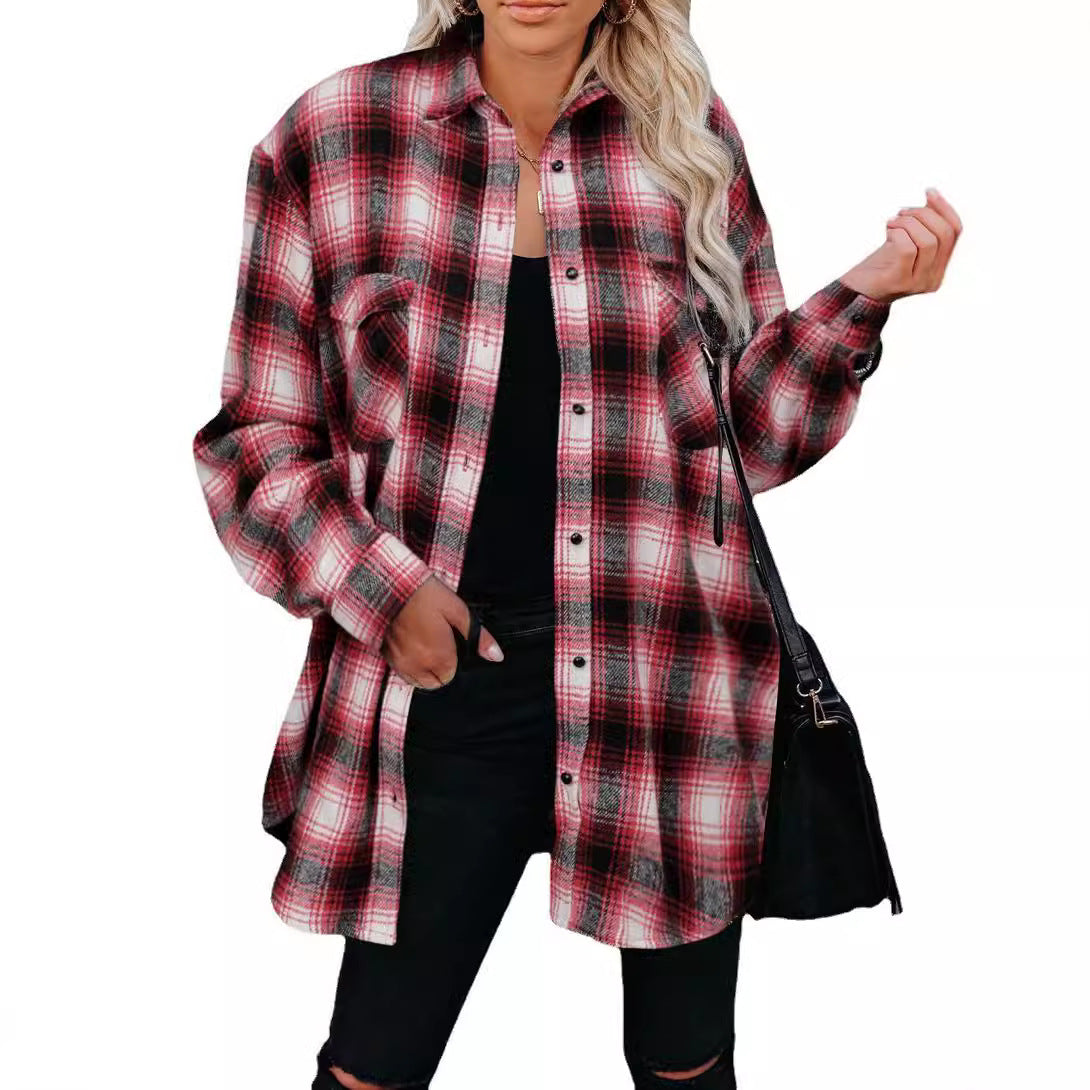 Women's Pocket-Detail Check Flannel Shacket