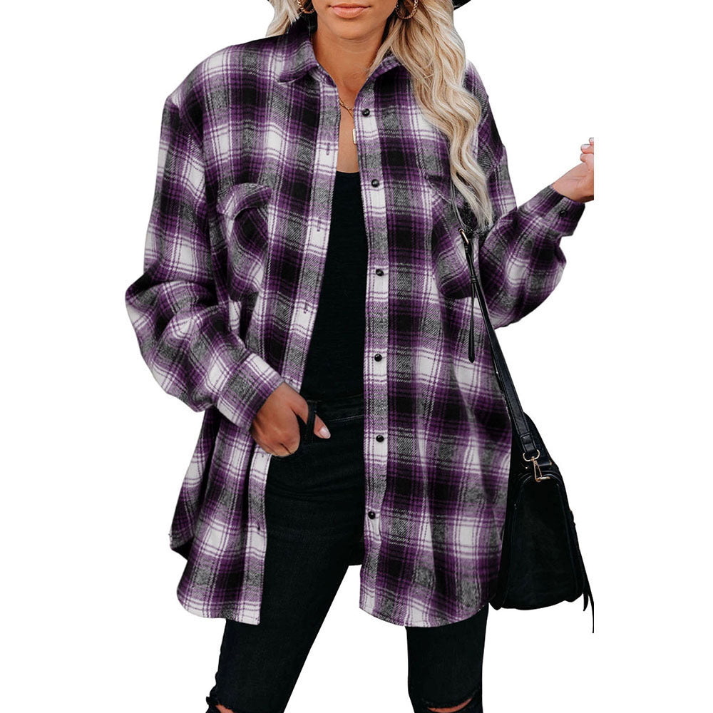 Women's Pocket-Detail Check Flannel Shacket