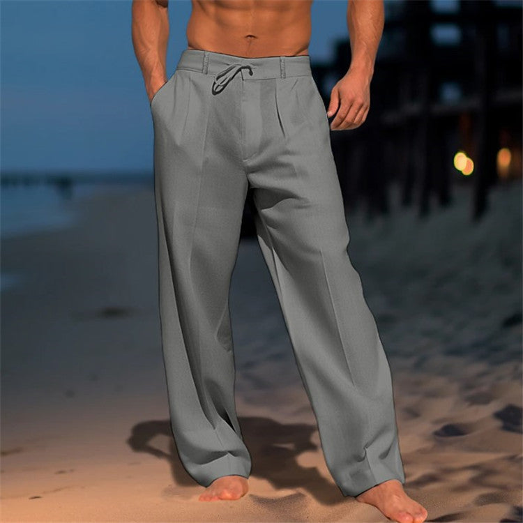 Men's Relaxed Pleated Drawstring Travel Trousers