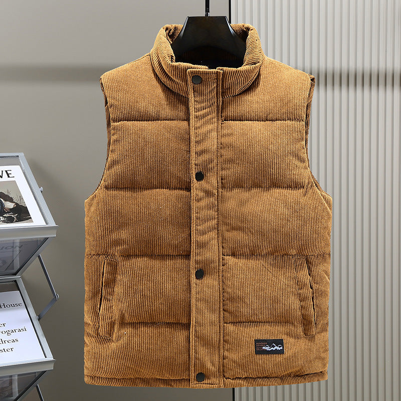 Men's Padded Cord High Collar Gilet