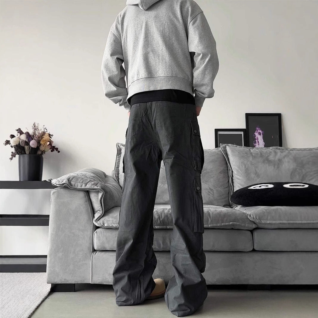 Men's Wide-Leg Utility Cargo Trousers with Multiple Pockets