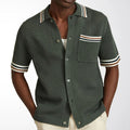 Men's Stripe Trim Textured Knitted Polo