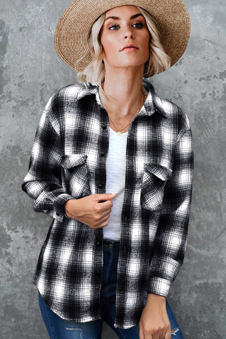 Women's Pocket-Detail Check Flannel Shacket