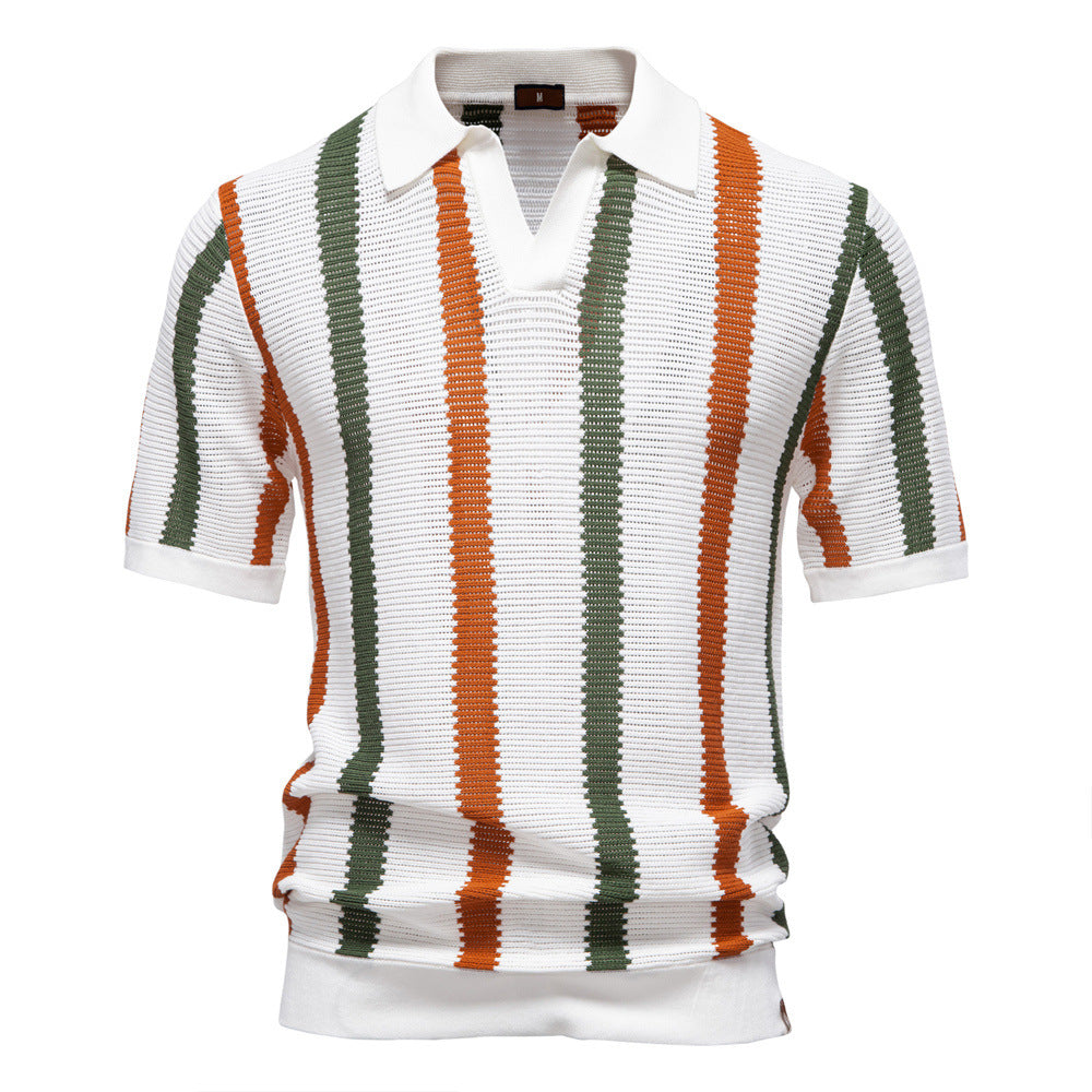 Men's Vertical Stripe Knitted Polo