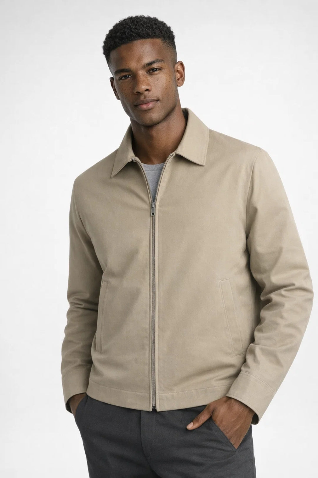 Men's Smart Casual Zip-Front Collared Jacket