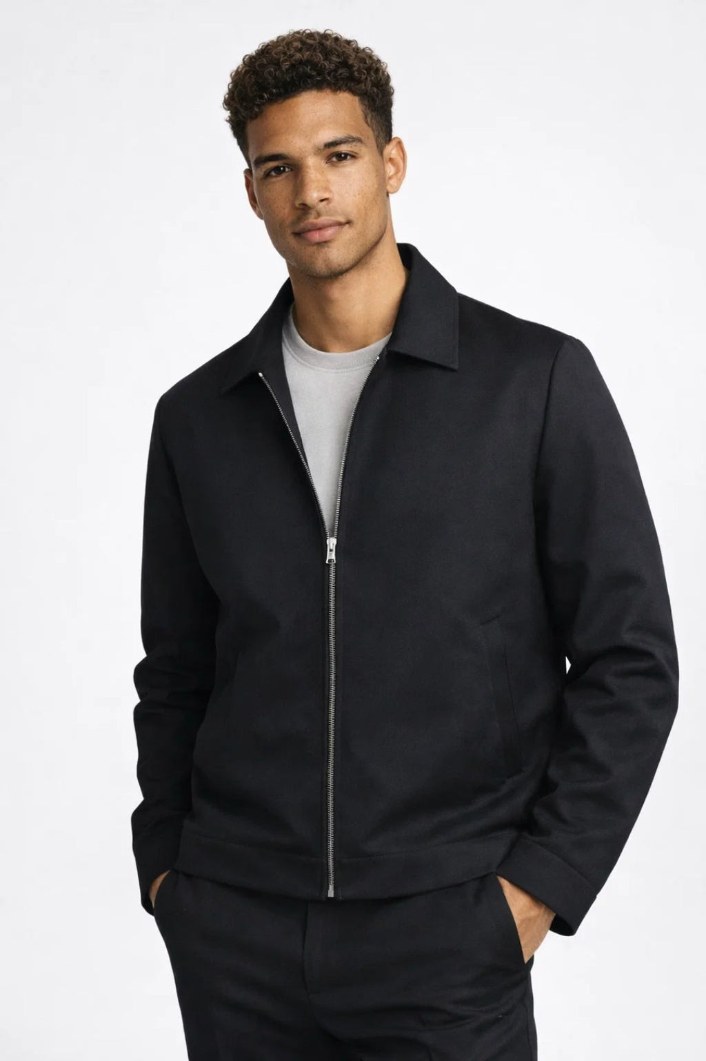 Men's Smart Casual Zip-Front Collared Jacket