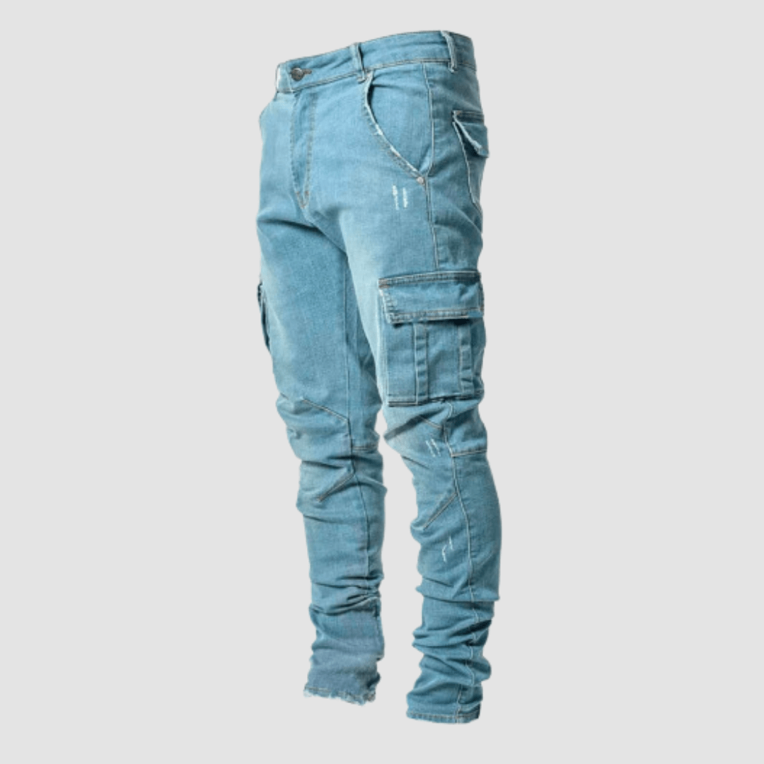 Men's Tapered Slim-Fit Cargo Denim Trousers