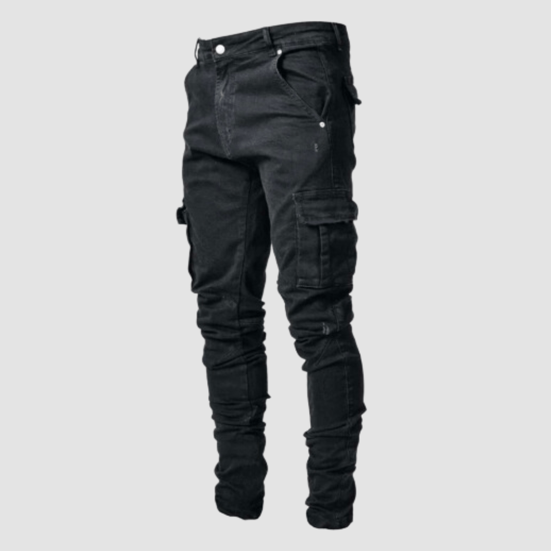 Men's Tapered Slim-Fit Cargo Denim Trousers