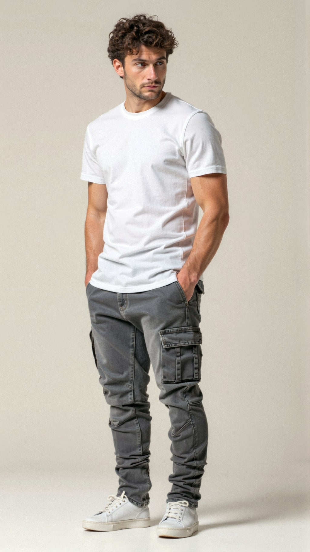 Men's Tapered Slim-Fit Cargo Denim Trousers