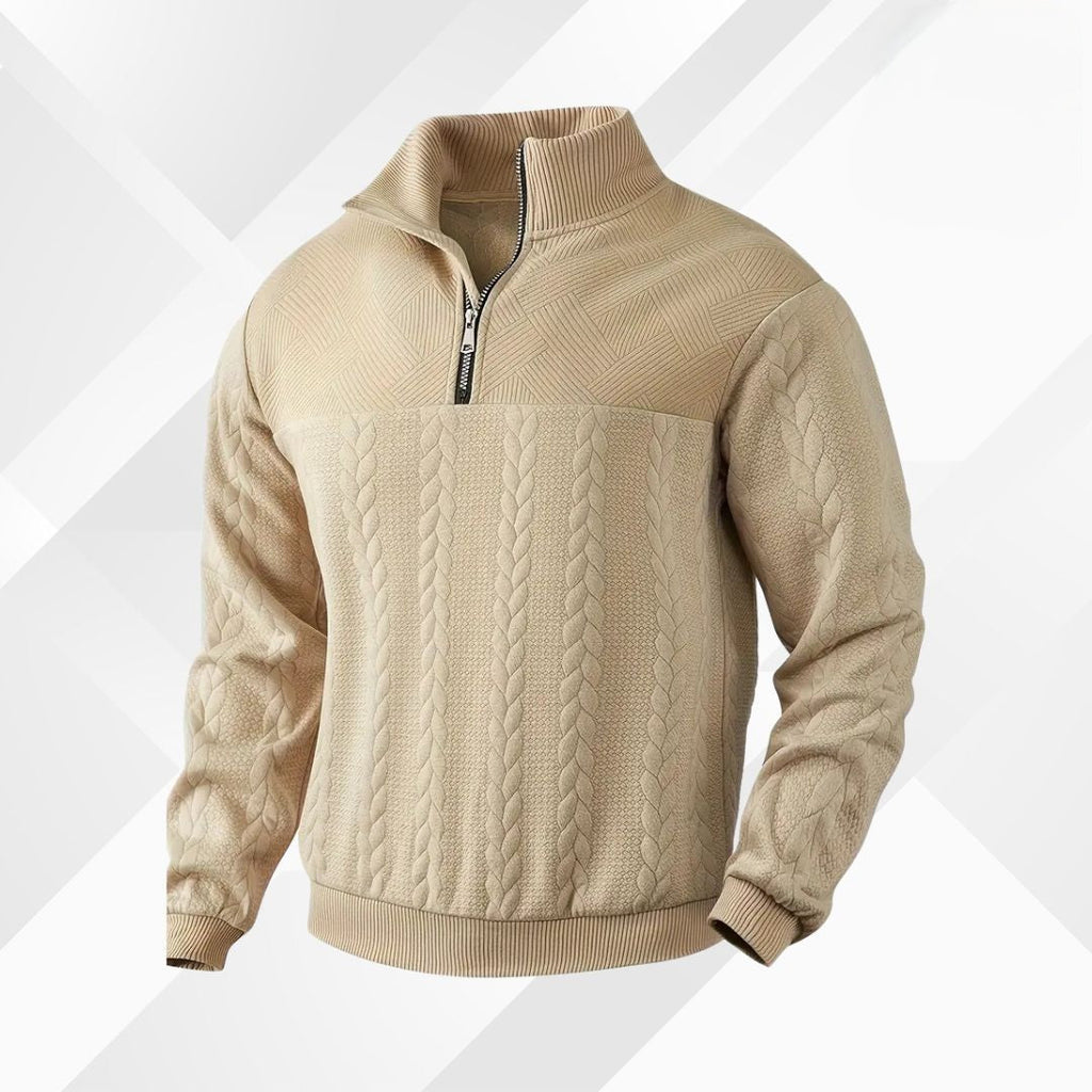 Men's Textured Yoke Cable Knit Half-Zip Pullover