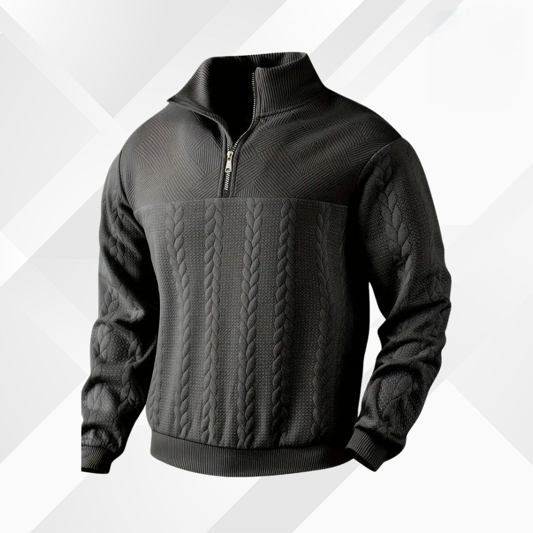 Men's Textured Yoke Cable Knit Half-Zip Pullover