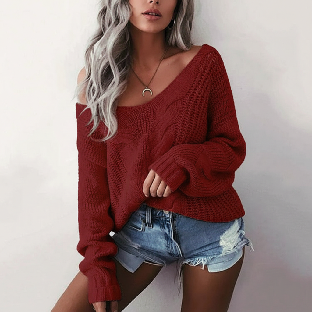Women's Oversized Cable Openwork Pullover