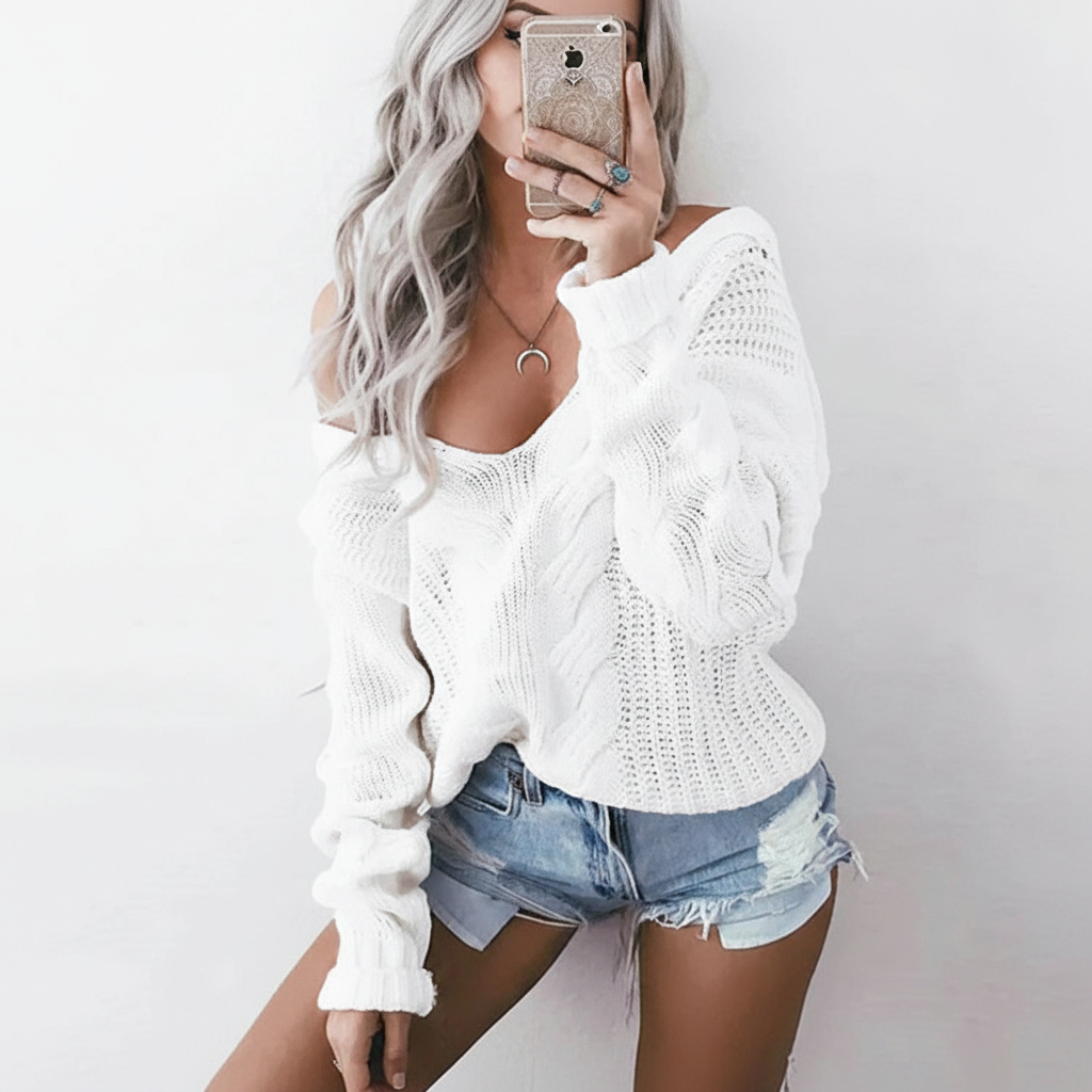 Women's Oversized Cable Openwork Pullover