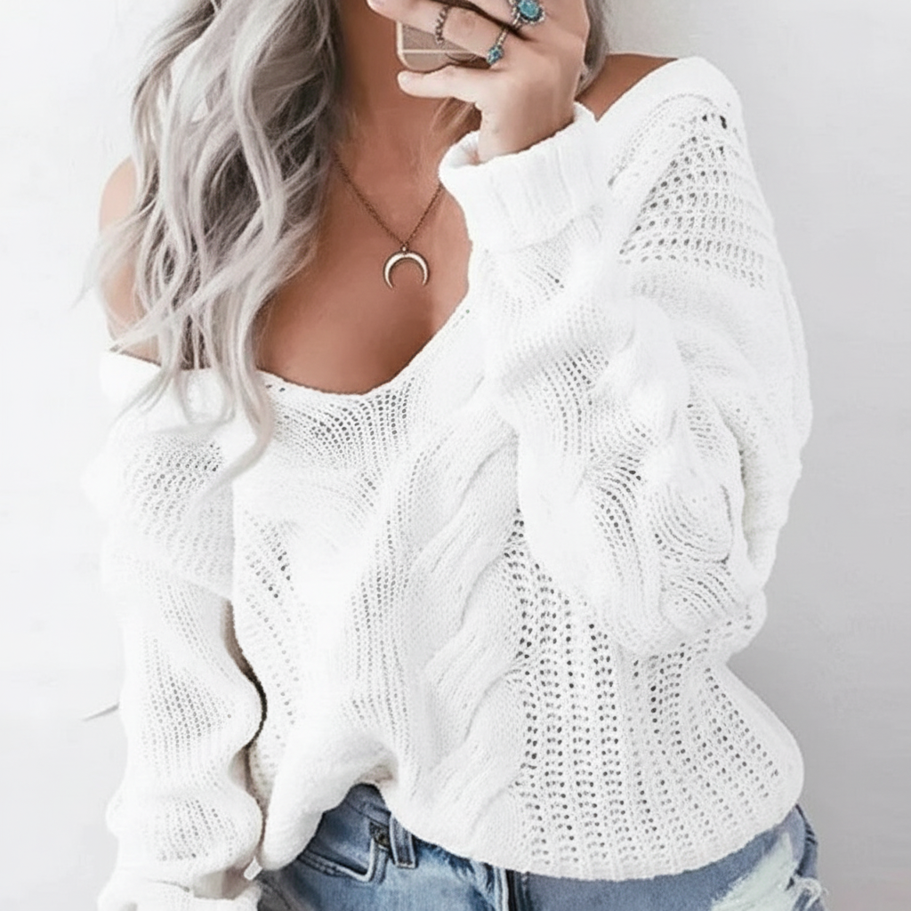 Women's Oversized Cable Openwork Pullover