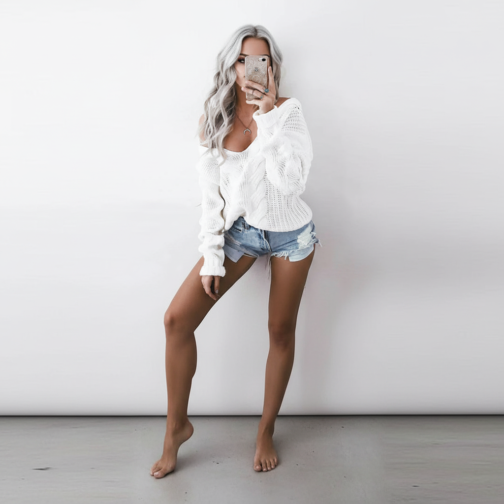 Women's Oversized Cable Openwork Pullover