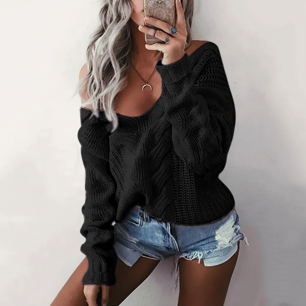 Women's Oversized Cable Openwork Pullover