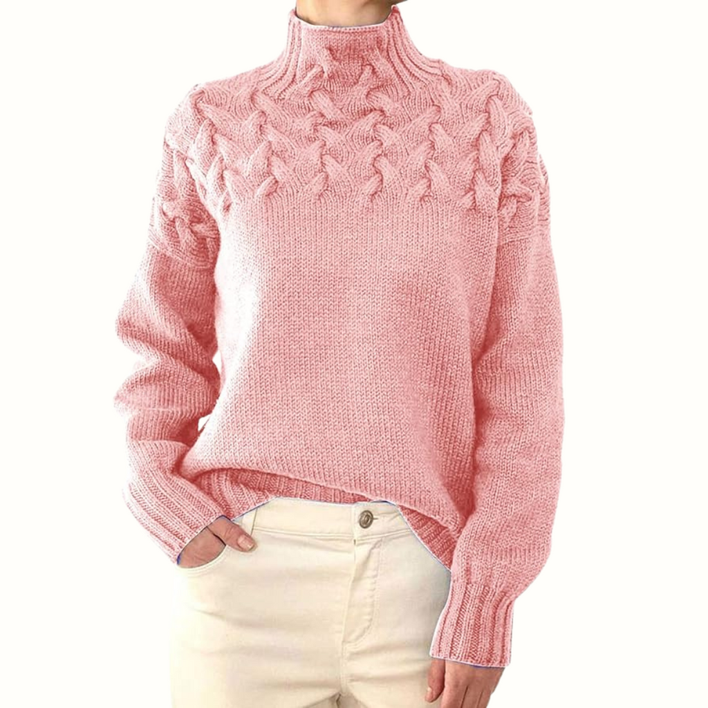 Women's Cable Knit Polo Neck Jumper