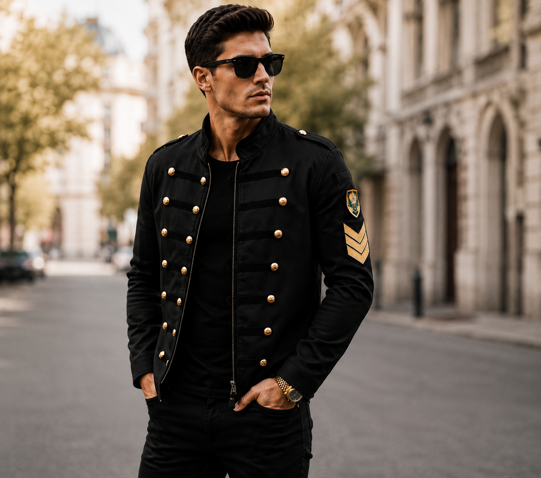 Men's Military Button Detail Stand Collar Jacket