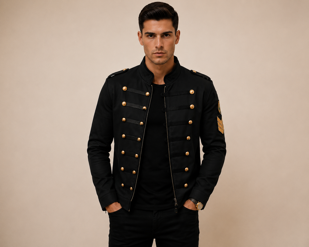 Men's Military Button Detail Stand Collar Jacket