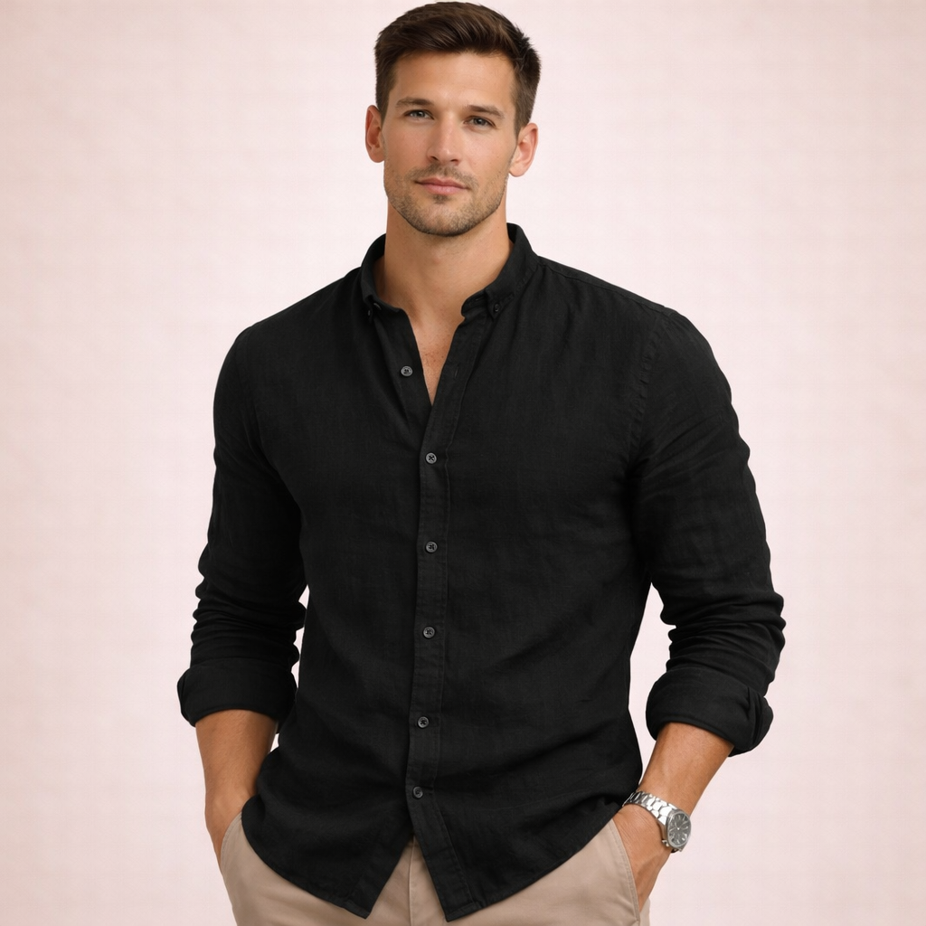 Men's Lightweight Linen Grandad Collar Shirt