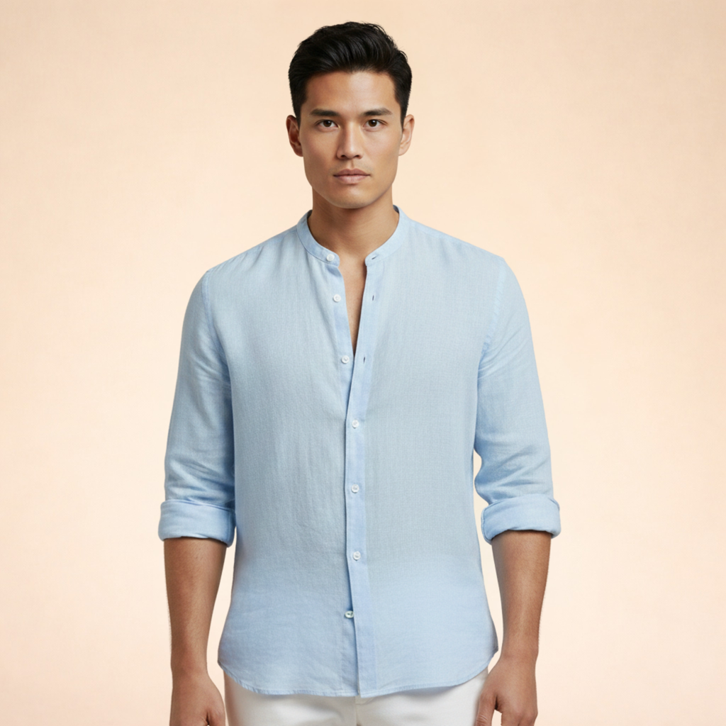Men's Tailored Linen Blend Grandad Shirt