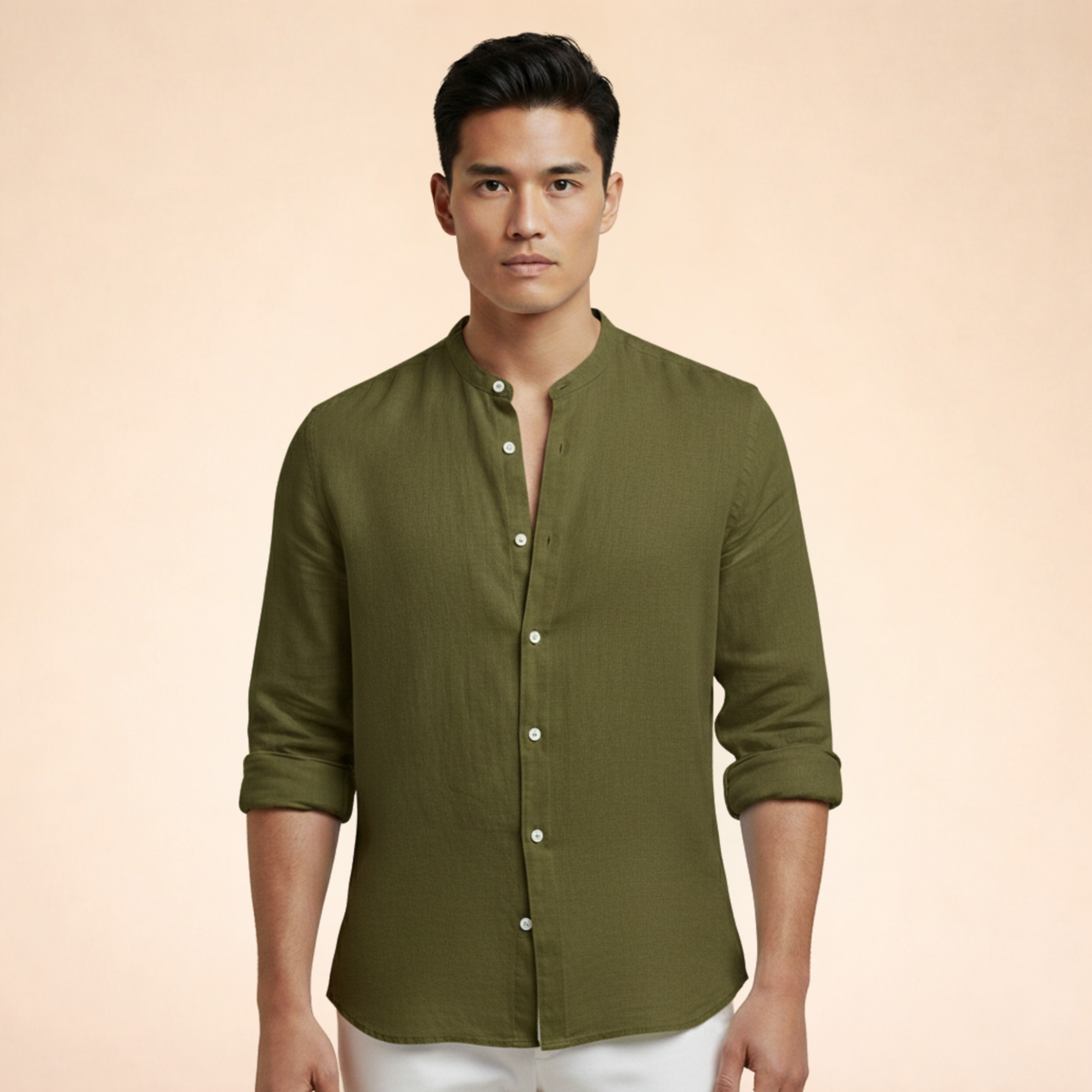Men's Tailored Linen Blend Grandad Shirt