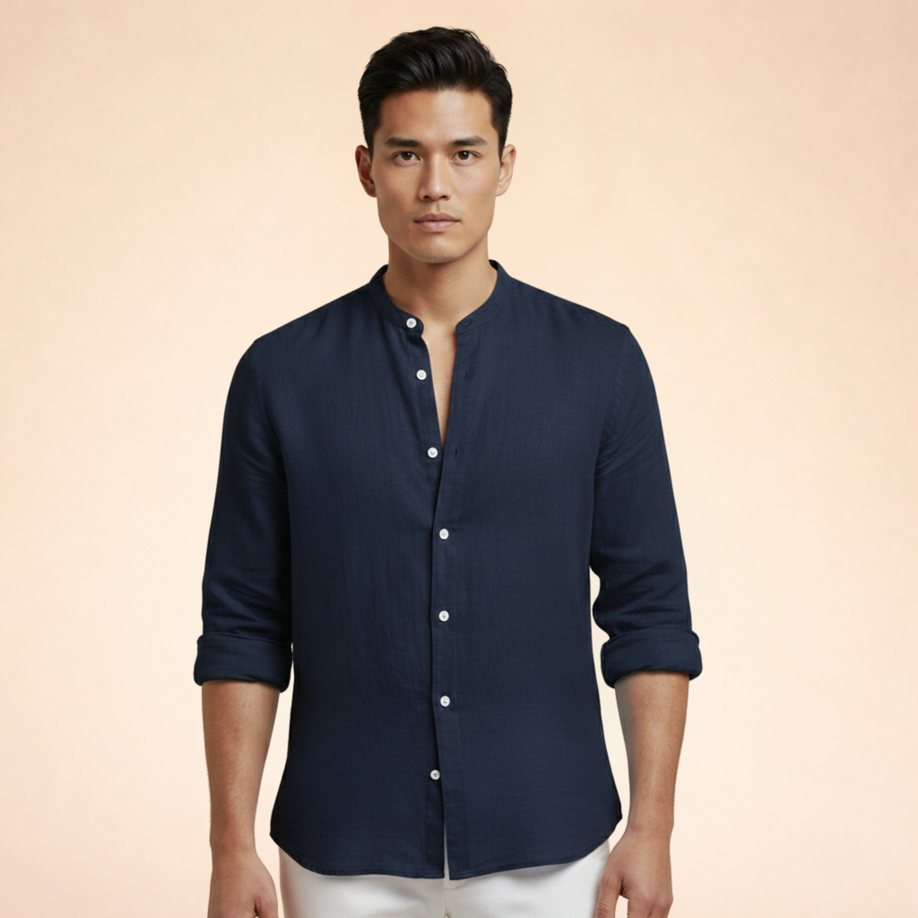 Men's Tailored Linen Blend Grandad Shirt