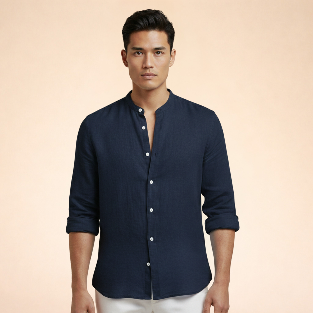 Men's Tailored Linen Blend Grandad Shirt
