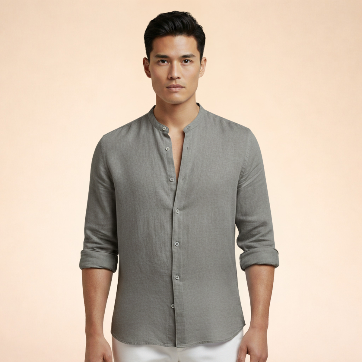 Men's Tailored Linen Blend Grandad Shirt
