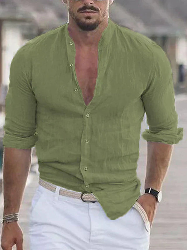 Men's Tailored Linen Blend Grandad Shirt