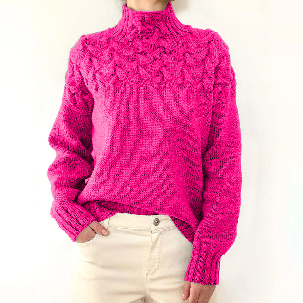 Women's Cable Knit Polo Neck Jumper