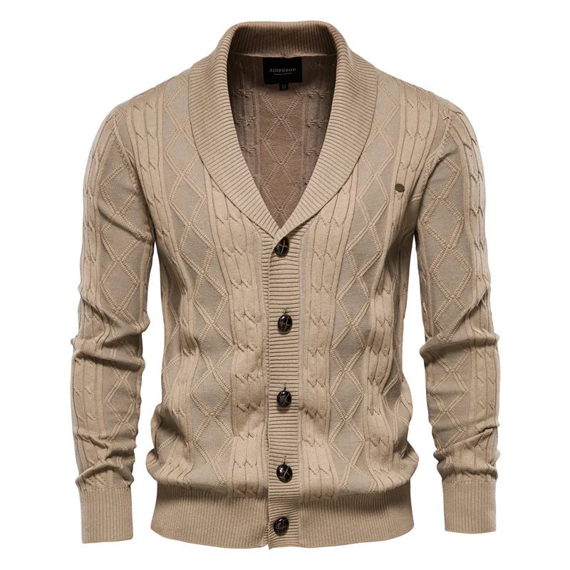 Men's Cable Knit Button-Through Shawl Cardigan