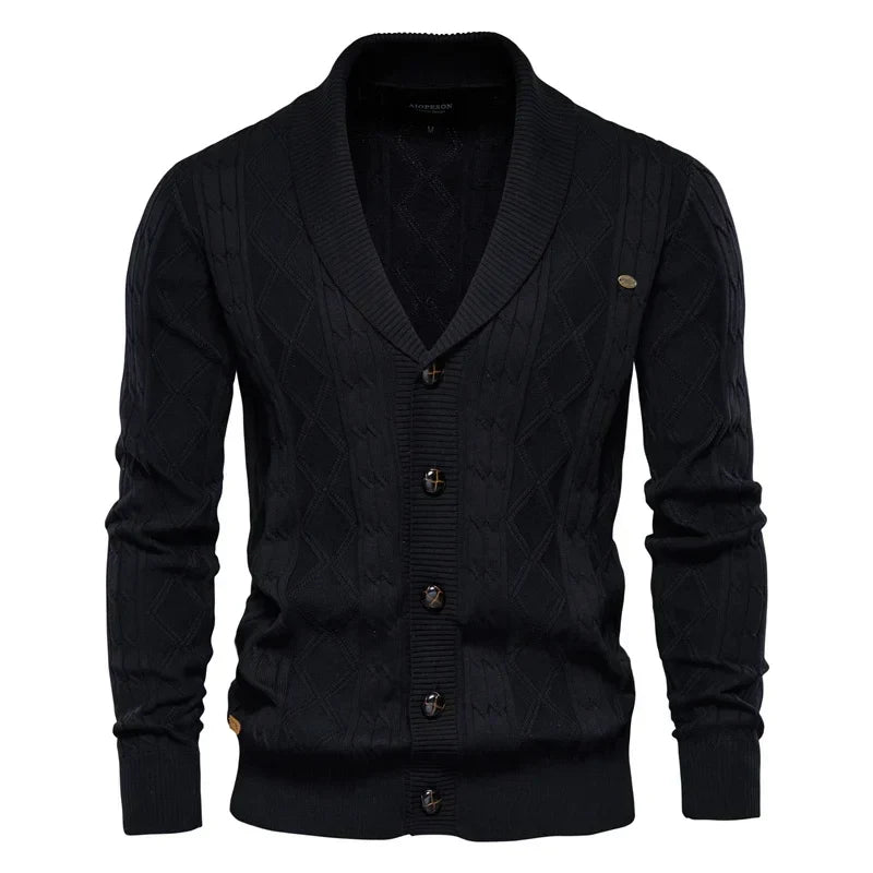 Men's Cable Knit Button-Through Shawl Cardigan