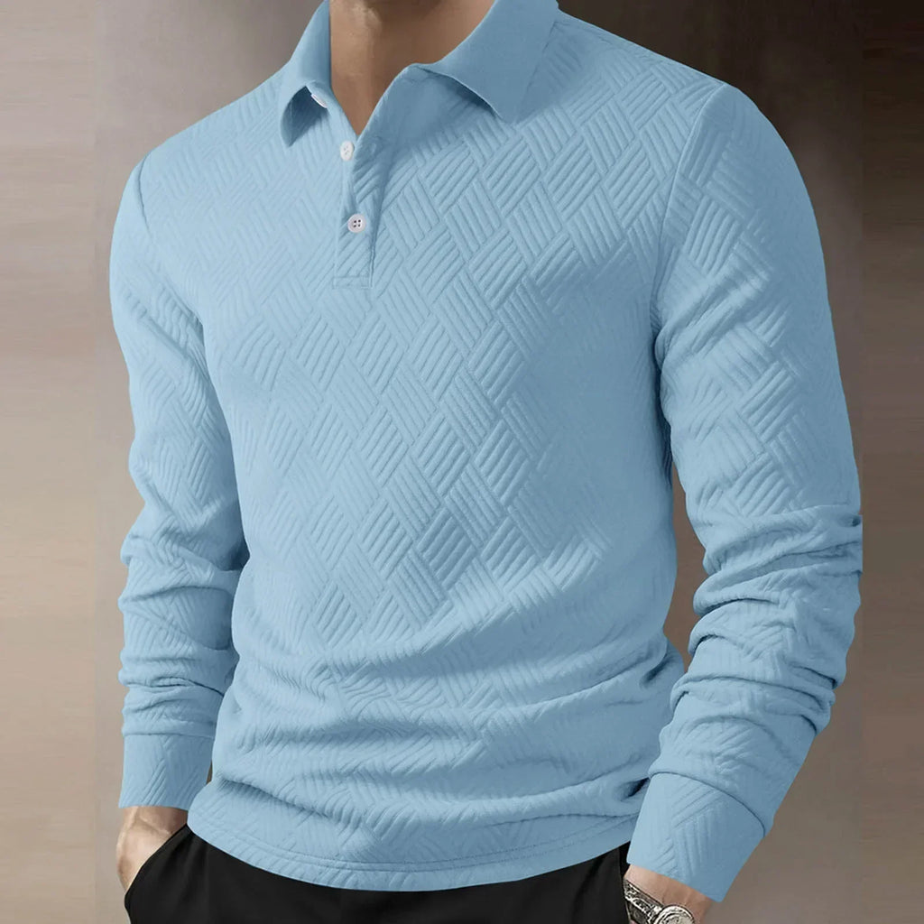 Men's Textured Knit Long Sleeve Polo