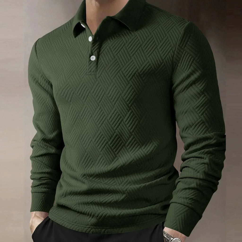 Men's Textured Knit Long Sleeve Polo