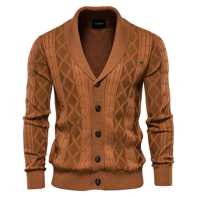 Men's Cable Knit Button-Through Shawl Cardigan