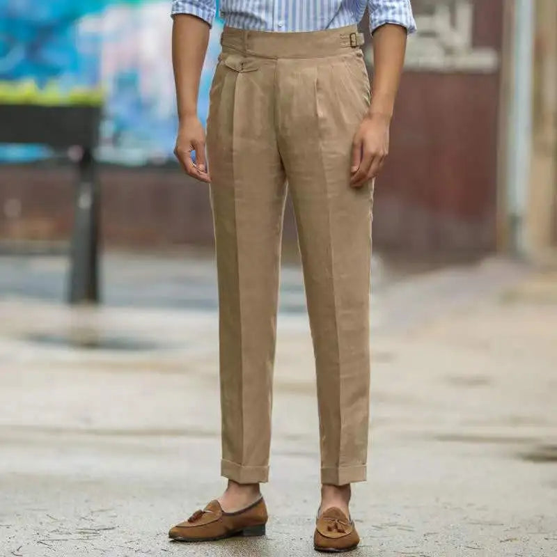 Men's Tailored High-Waisted Linen Trousers